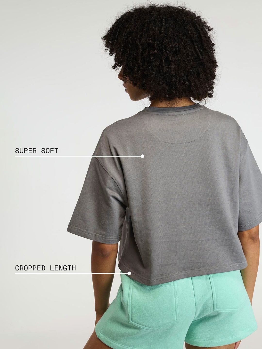 Women Grey-Blue Pilates Core Cropped Cotton Boxy Tee