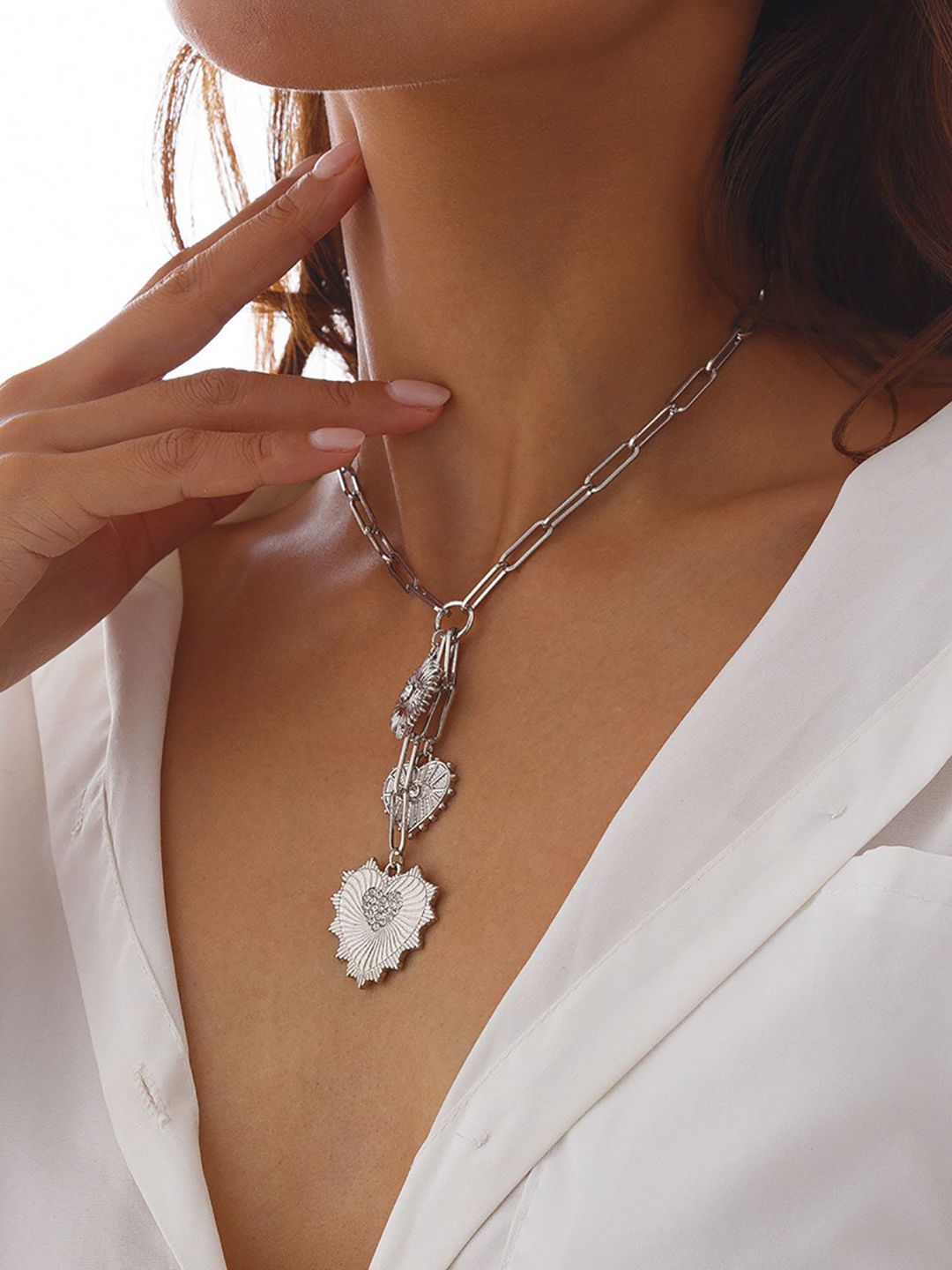 Silver-Plated Link Chains Statement Necklace