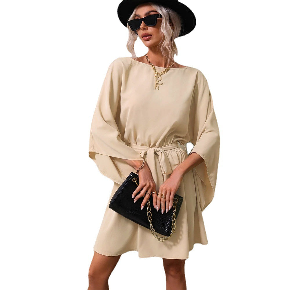 A-Line Mini Dress with Batwing Sleeves and Tie Waist