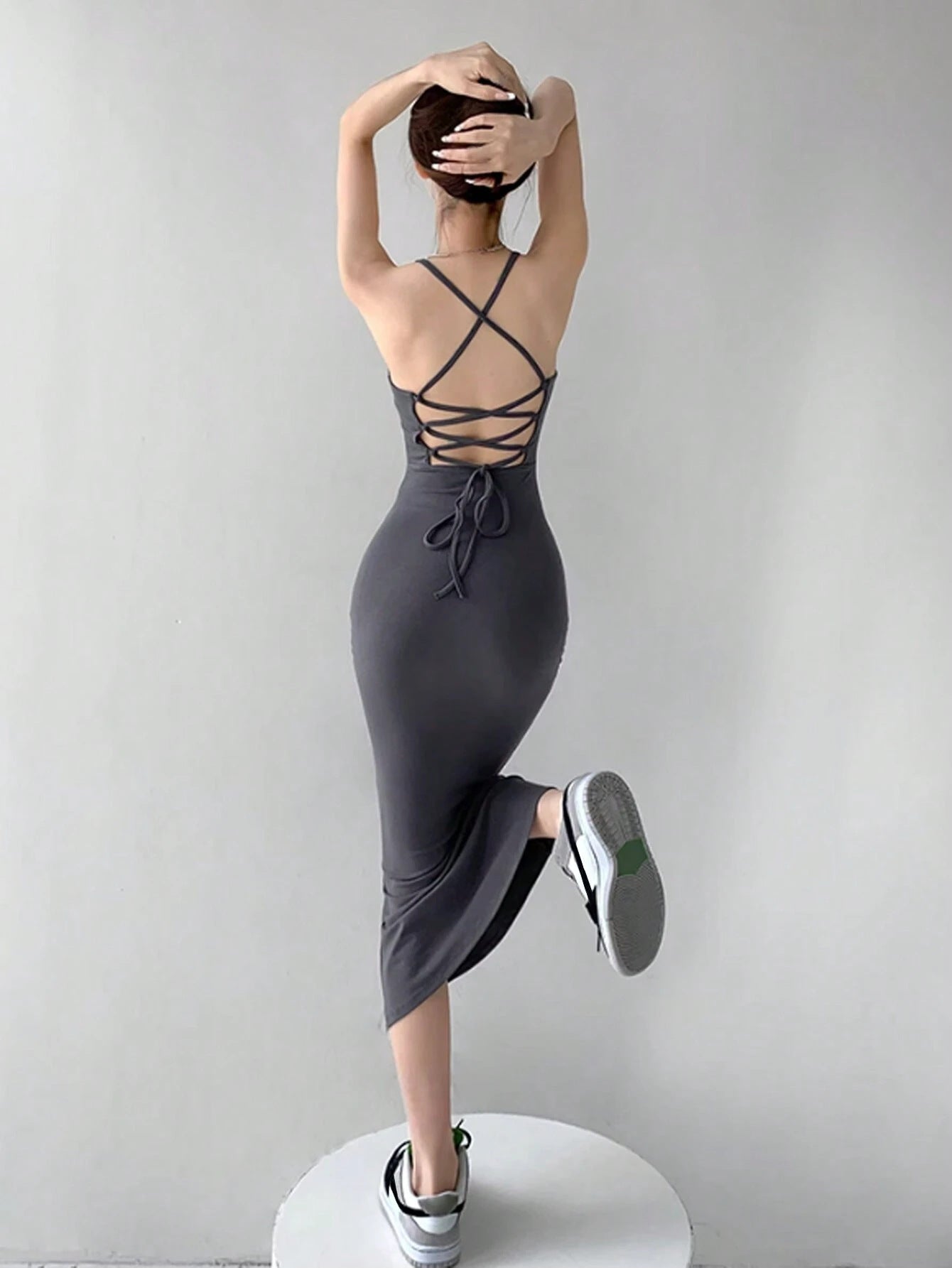 Bodycon Maxi Dress with Criss-Cross Lace-Up Back