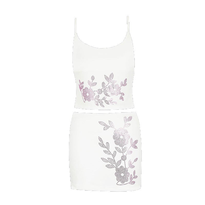 Rhinestone Floral Camisole and Mini Skirt Set