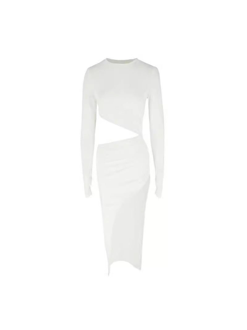 Bodycon Dress with Midriff Cutout and High Slit