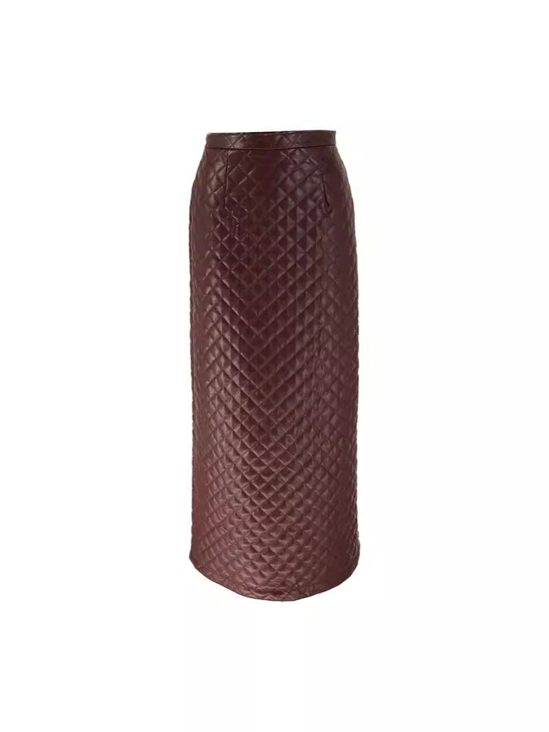 Quilted Faux Leather Maxi Skirt with Side Split