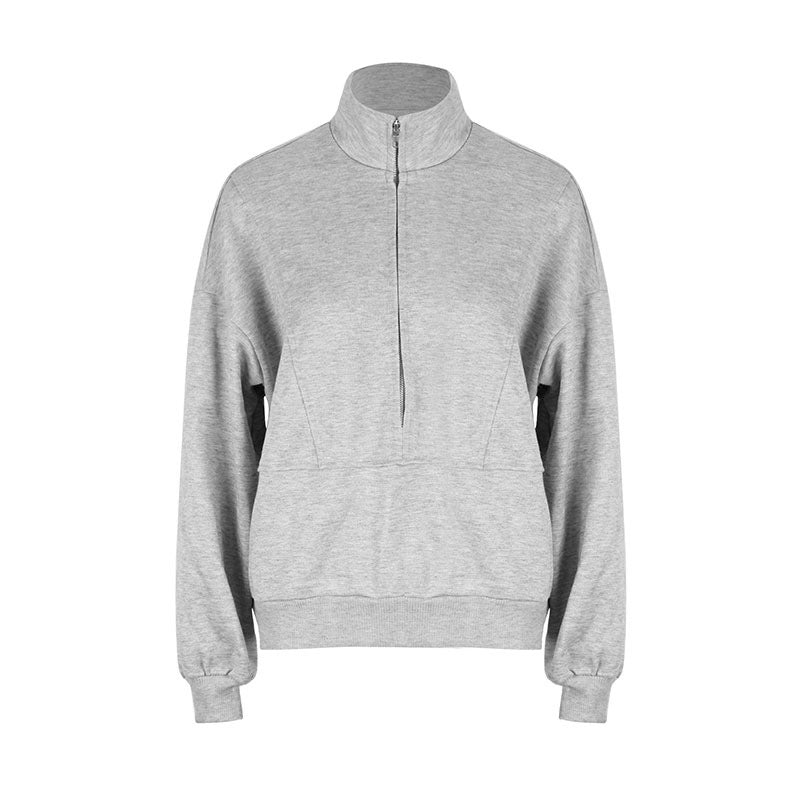 Oversized Quarter-Zip Sweatshirt with Stand Collar