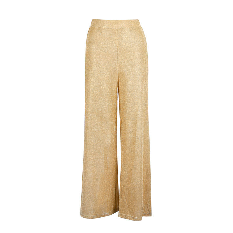 High-Waist Wide-Leg Trousers with Gold Glitter