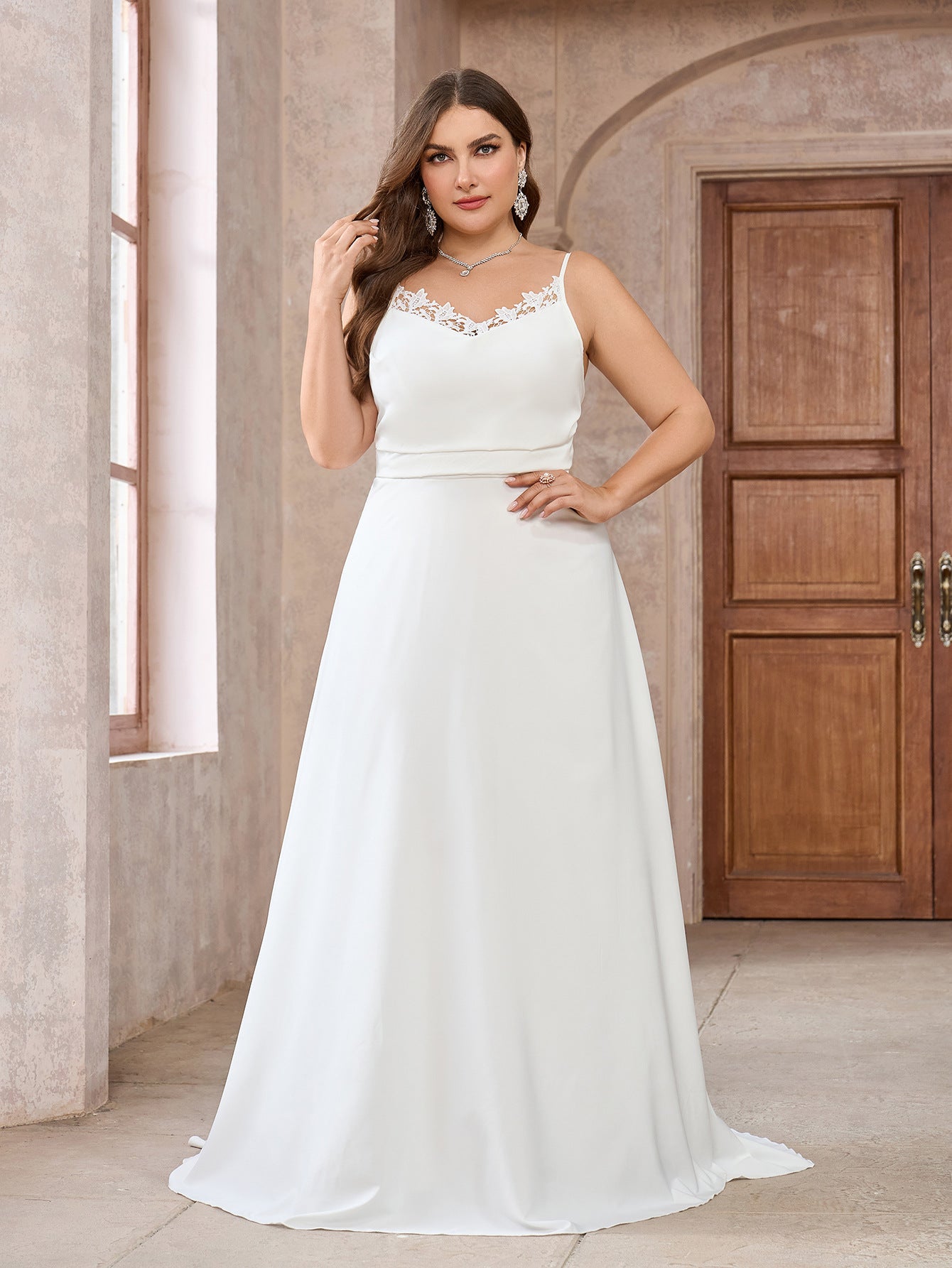 A-Line Maxi Dress with Lace Trim Camisole Top