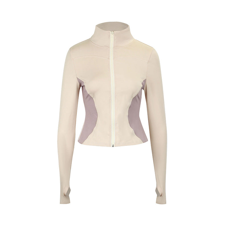 Colorblock Slim Fit Zip-Up Jacket with Lapel Collar