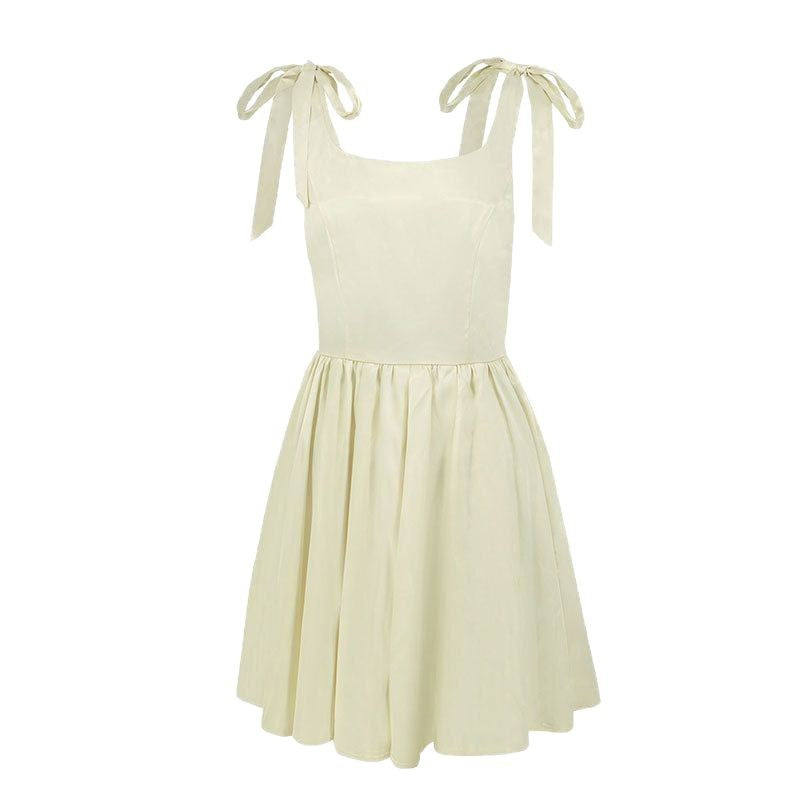 Satin Fit & Flare Mini Dress with Shoulder Ties