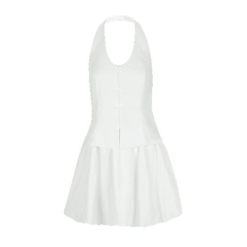 Halter Neck Dress with Bow Front and Bubble Mini Skirt