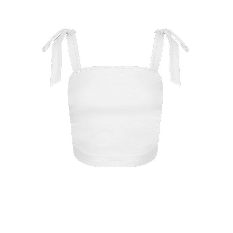 Ruched Cropped Top with Tie-Shoulder Straps