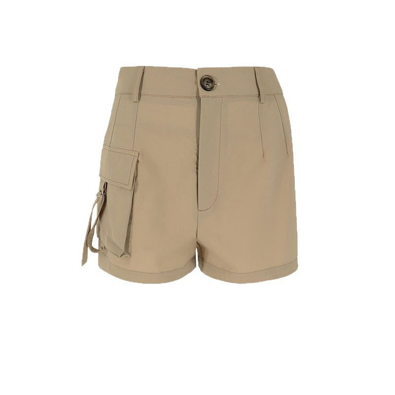 High-Waist Cargo Hot Pants with Button and Side Pocket