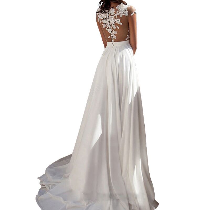 A-Line Chiffon Maxi Dress with Lace Bodice and High Slit