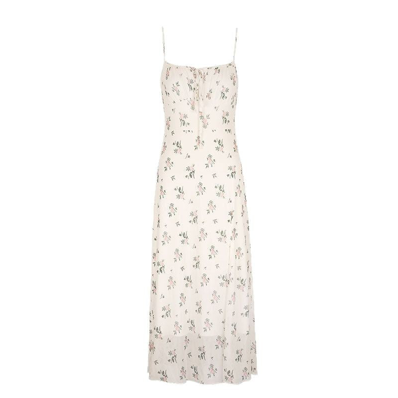 Floral Print Slip Midi Dress with Tie-Front and Slit