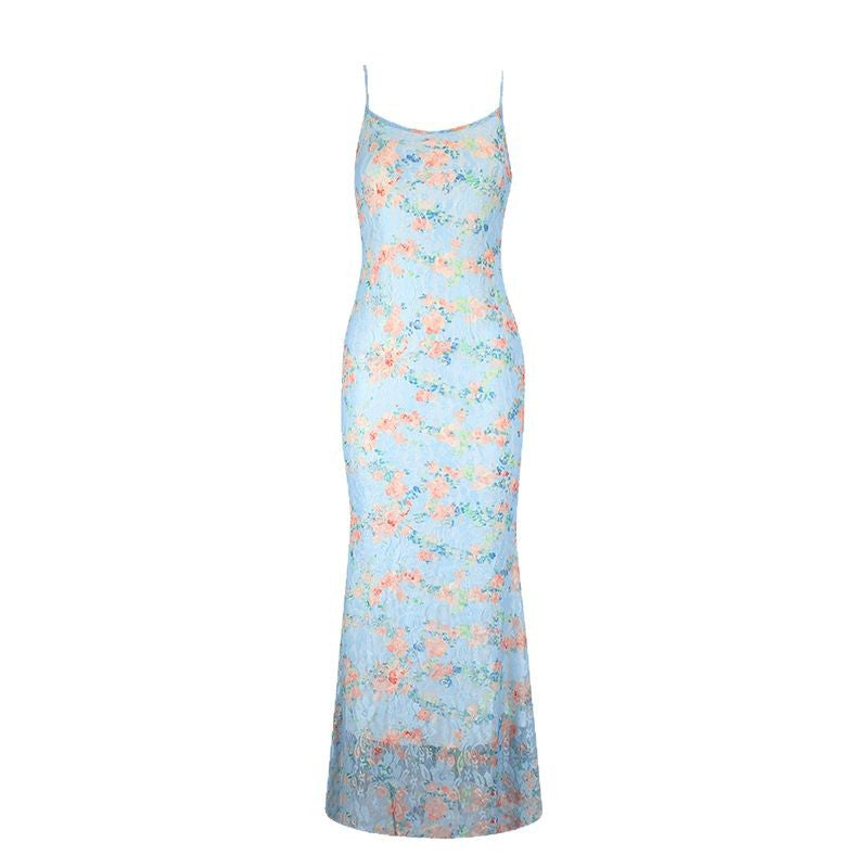 Floral Bodycon Maxi Dress with Spaghetti Straps