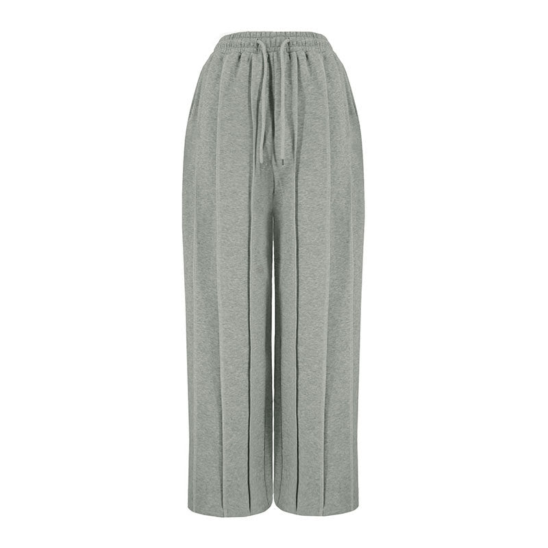 Loose Wide-Leg Sweatpants with Drawstring and Pintuck