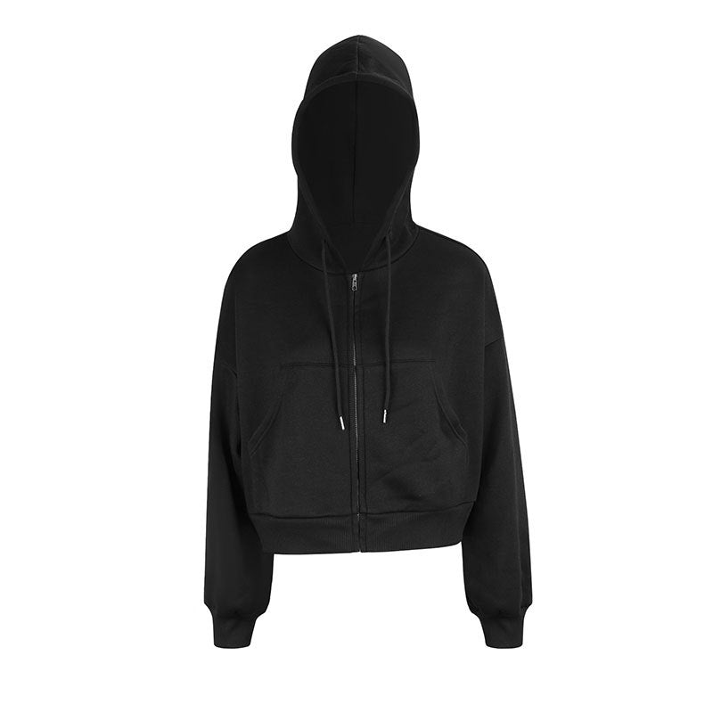 Cropped Full-Zip Hoodie with Long Sleeves