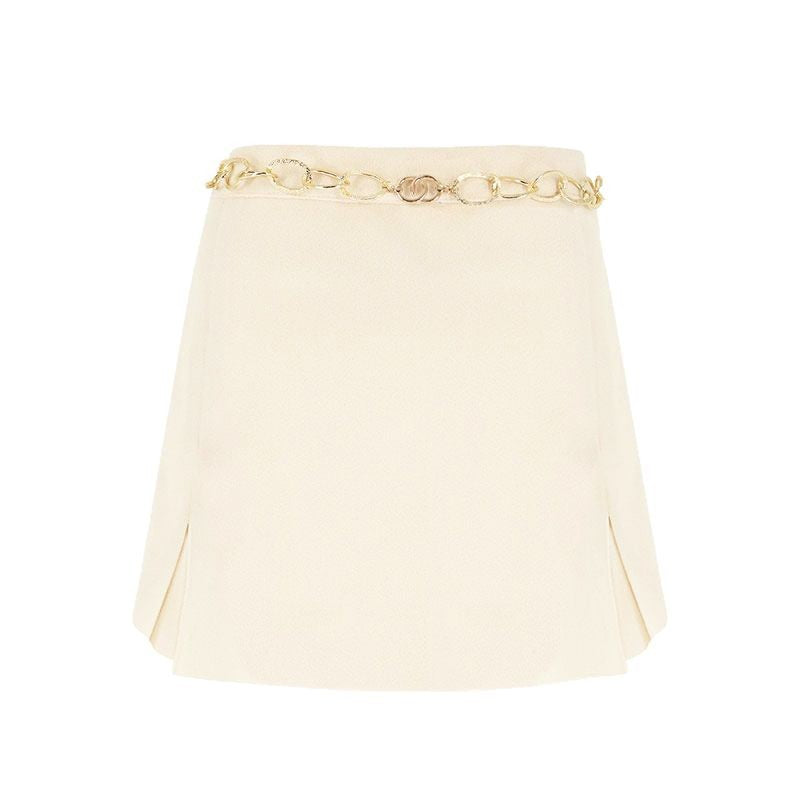 Pleated Mini Skirt with High-Waist and Chain Waistband