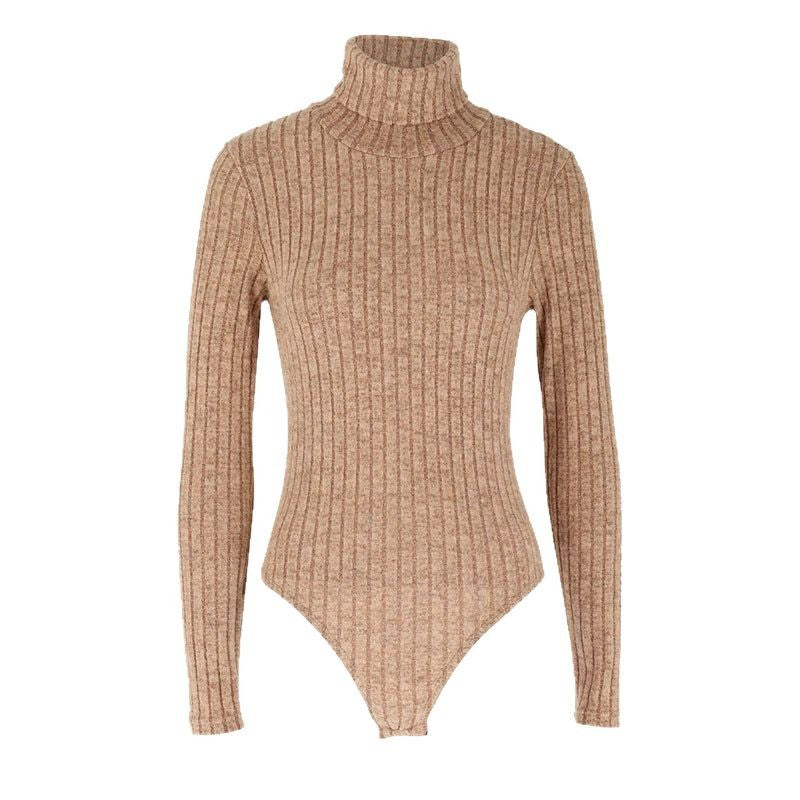 Bodycon Bodysuit with Turtleneck and Ribbed Knit