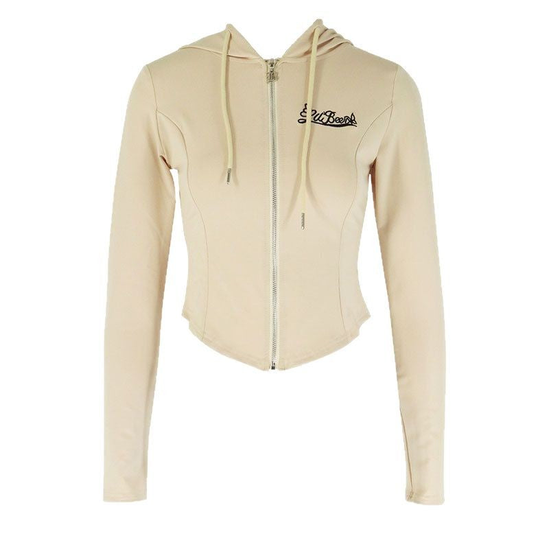 Tight-Fit Cropped Hoodie with Full Zip Front