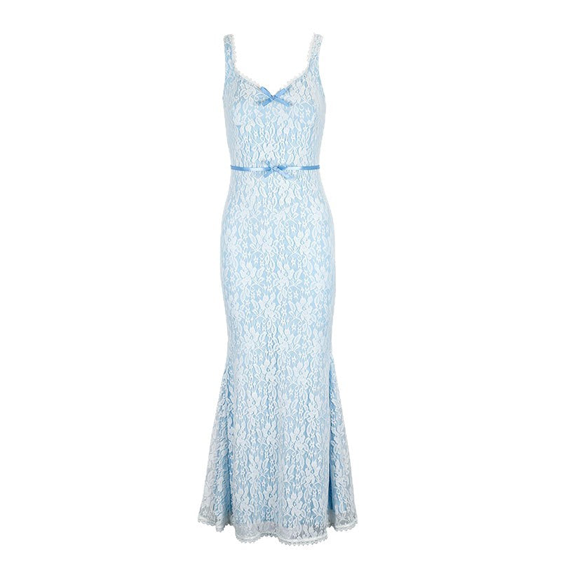 Lace Mermaid Dress with V-Neck and Straps
