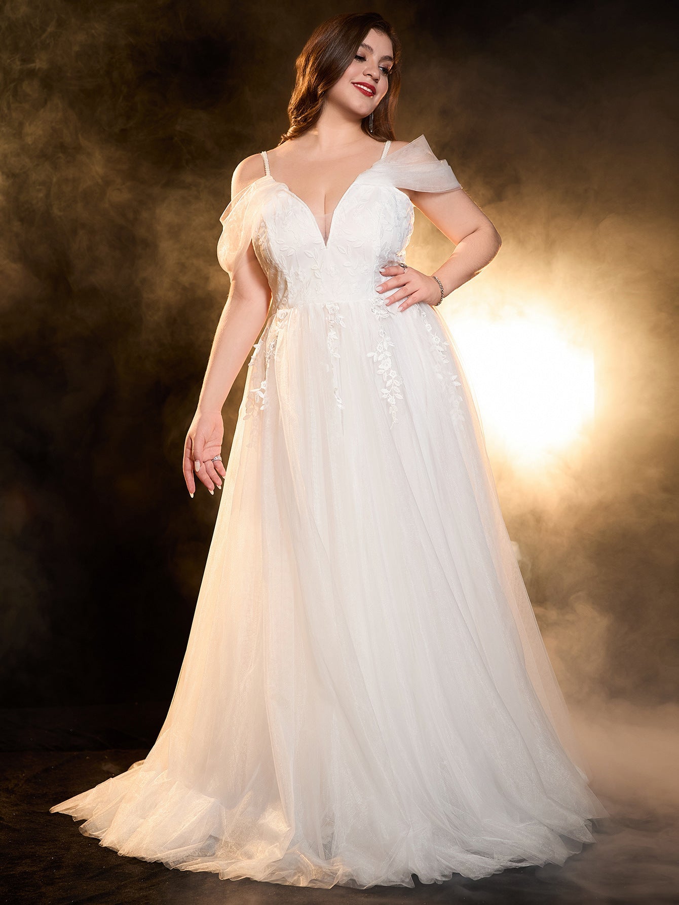 Princess Maxi Gown with V-Neck and Off-Shoulder Sleeves