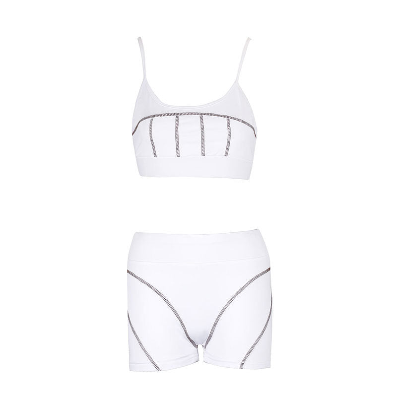 Contrast Stitching Crop Top & Shorts Set with Spaghetti Straps