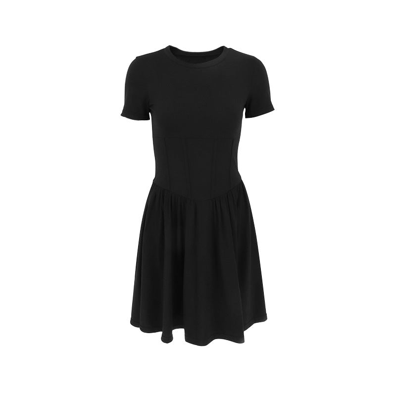 A-Line Crewneck Mini Dress with Corset Waist Detail