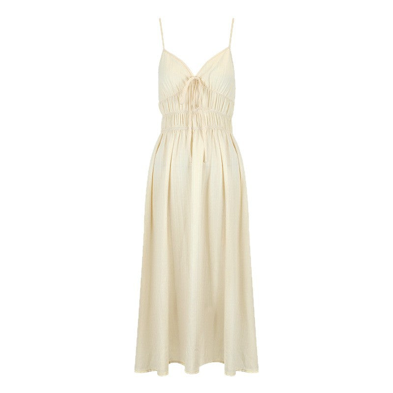 A-Line Maxi Dress with Smocked High Waist and V-Neck