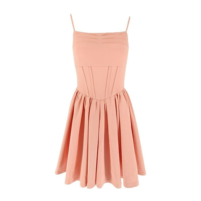 Corset-Style Fit and Flare Mini Dress with Pleated Skirt
