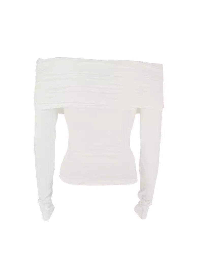 Slim Fit Ruched Off-Shoulder Top with Long Sleeves