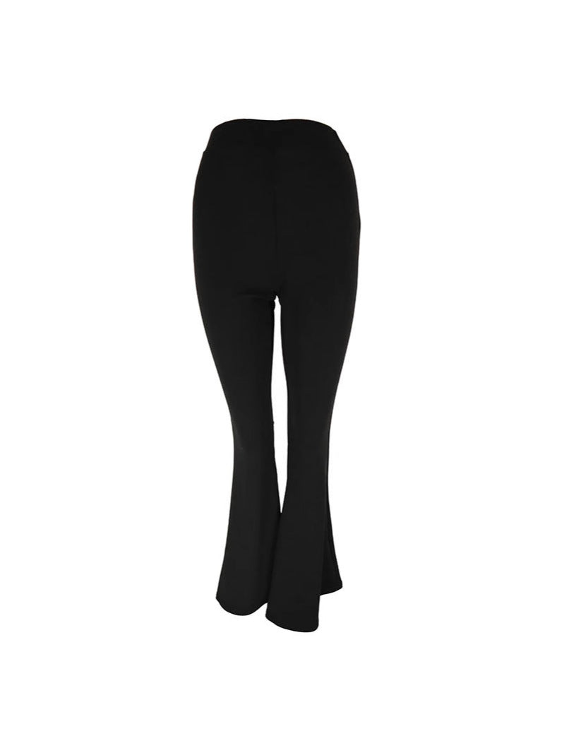 High-Waist Flared Trousers in Black Polyester Blend