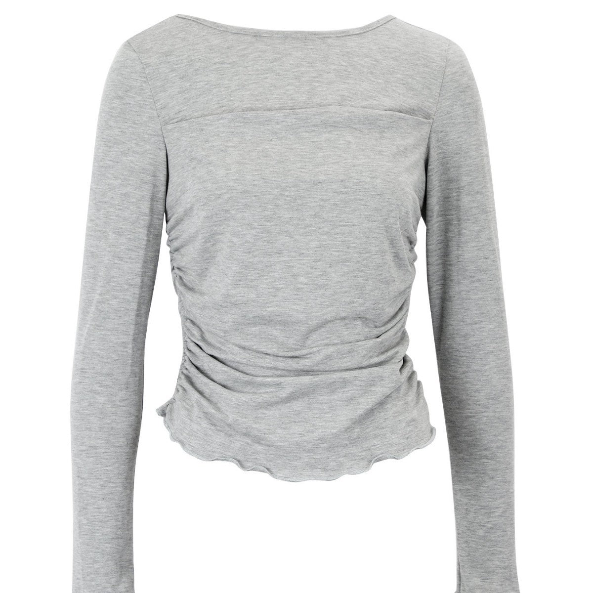 Slim Fit Long Sleeve T-Shirt with Ruched Detail and Lettuce Hem
