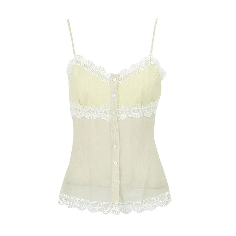 Slim Fit Lace-Trimmed Camisole with Button Front
