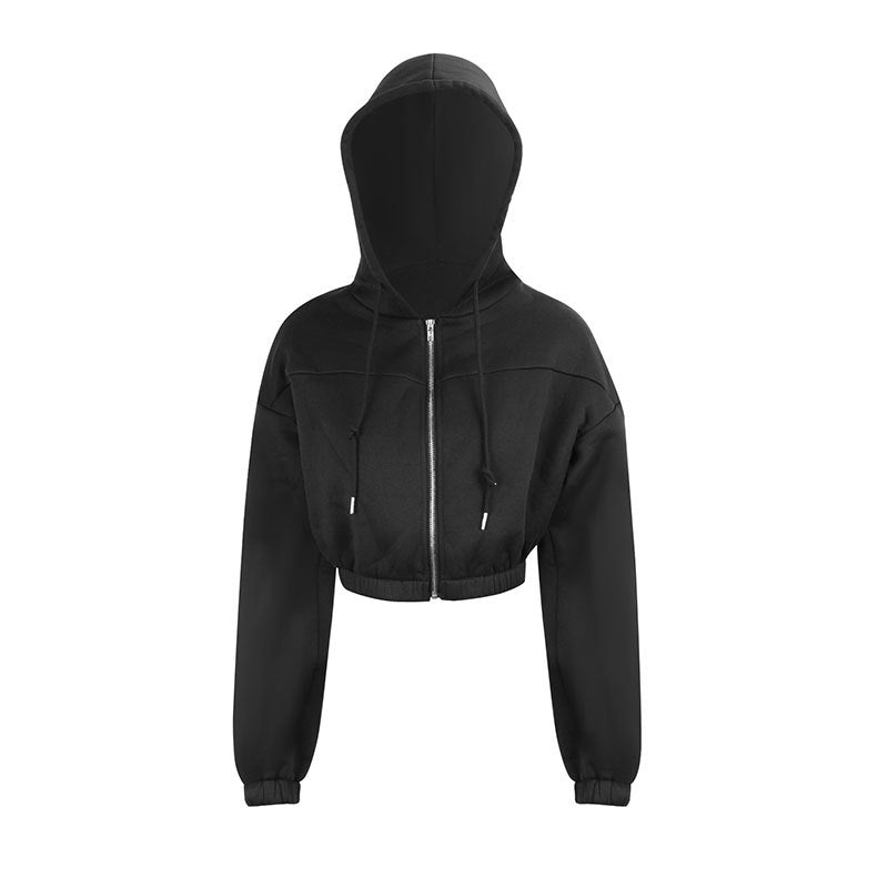 Slim Fit Cropped Zip-Up Hoodie with Drawstring