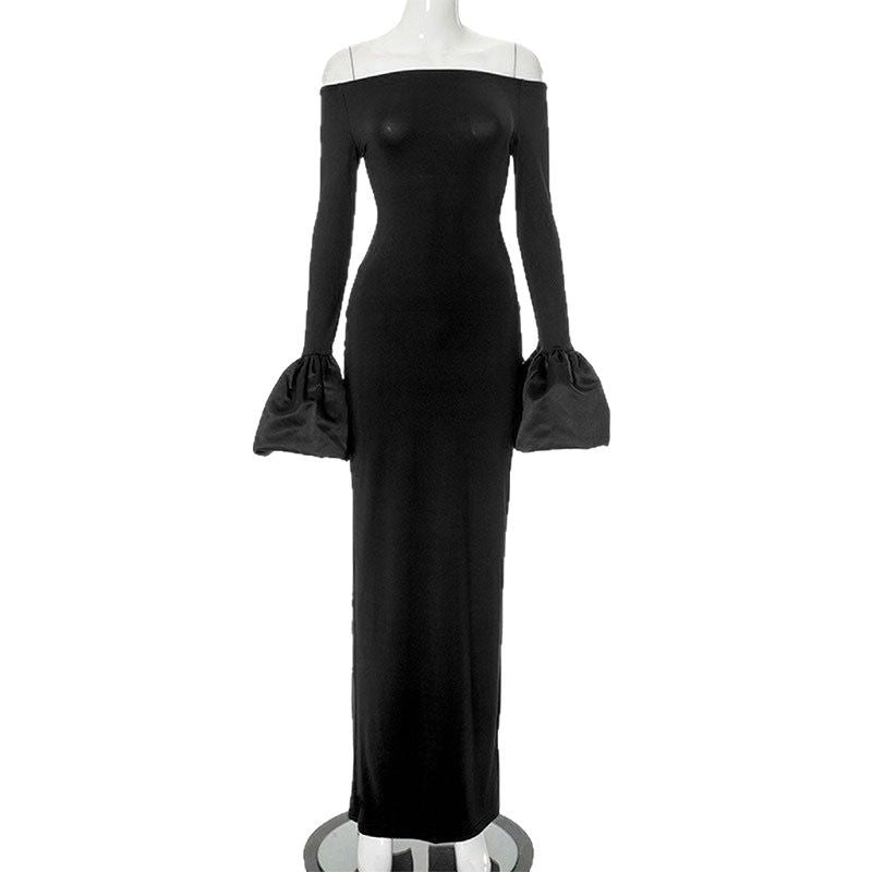 Off-the-Shoulder Bodycon Maxi Dress with Bell Sleeves