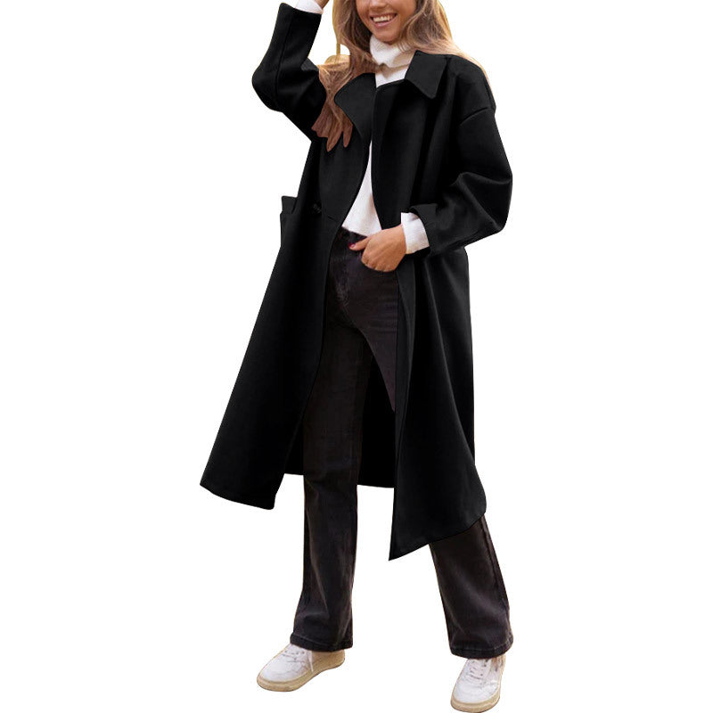 Loose Fit Longline Overcoat with Notched Lapel