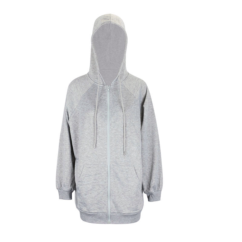 Oversized Mid-Length Zip-Up Hoodie with Pockets
