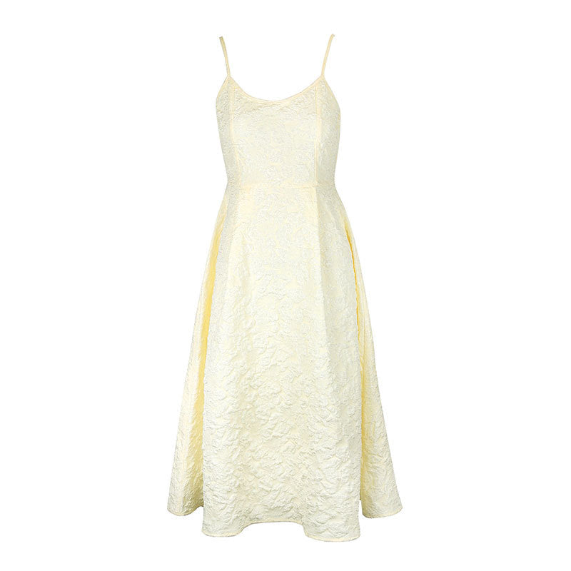 Embossed A-Line Midi Dress with Scoop Neckline