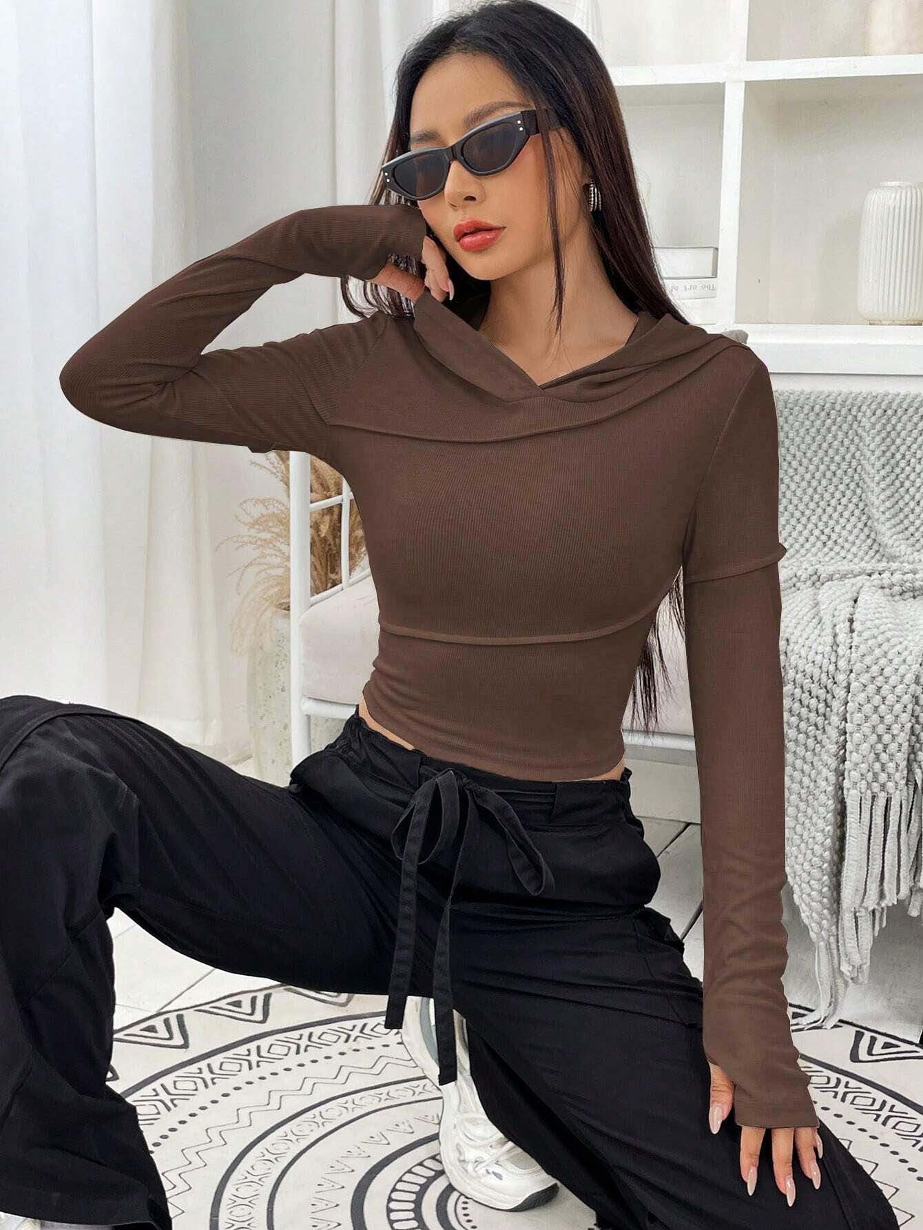 Slim Fit Ribbed Knit Hoodie with Exposed Seam Detail