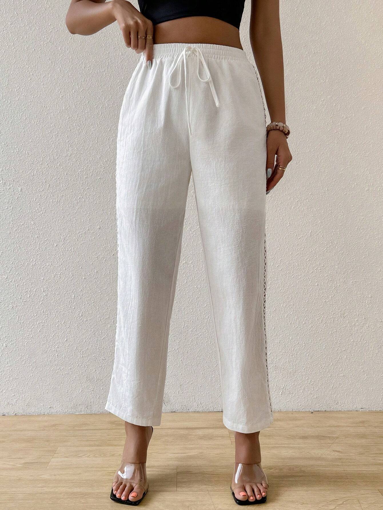 Straight-Leg Cropped Pants with Lattice Side Detail