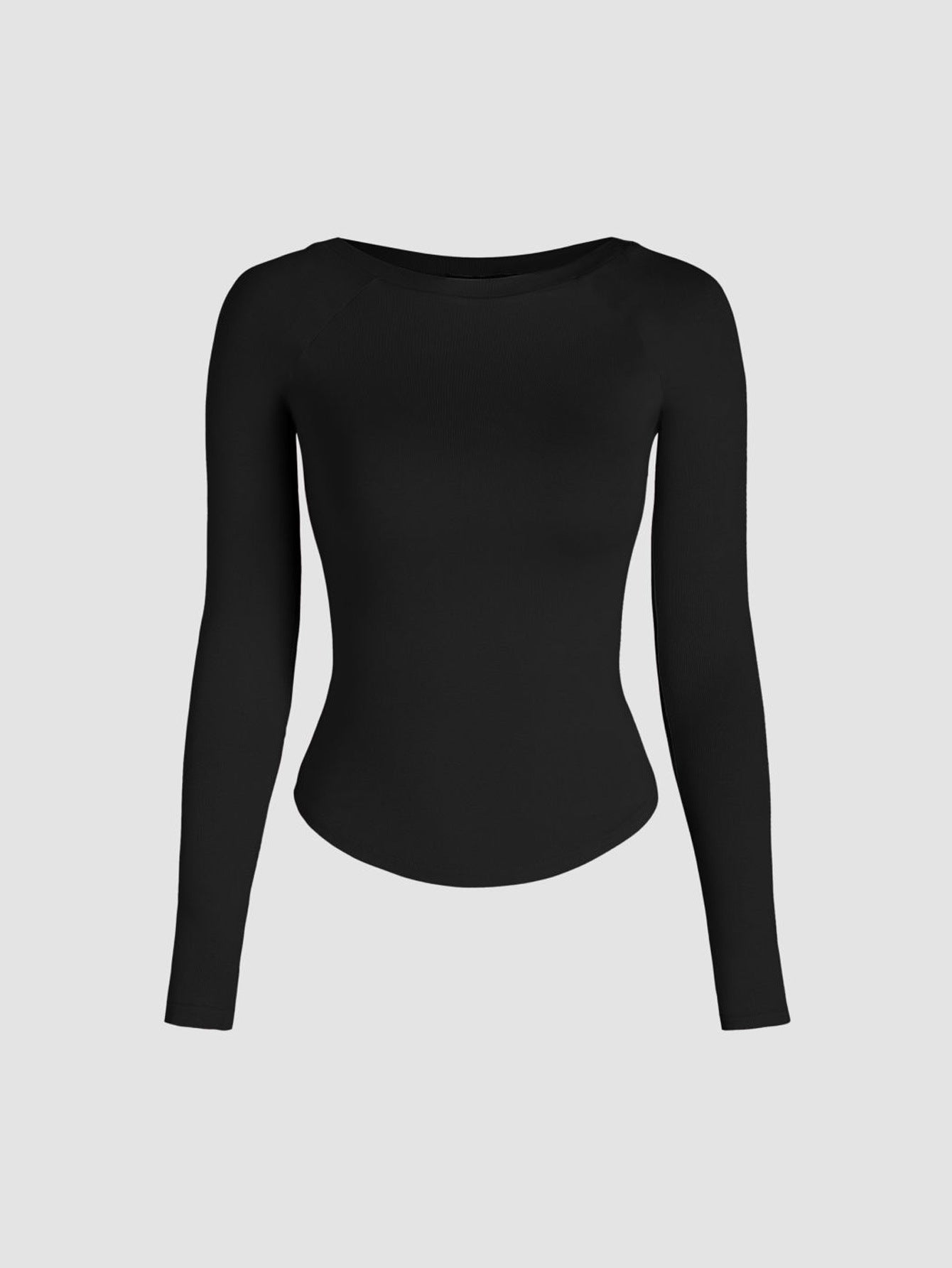 Slim Fit Long Sleeve Raglan Top with Curved Hem