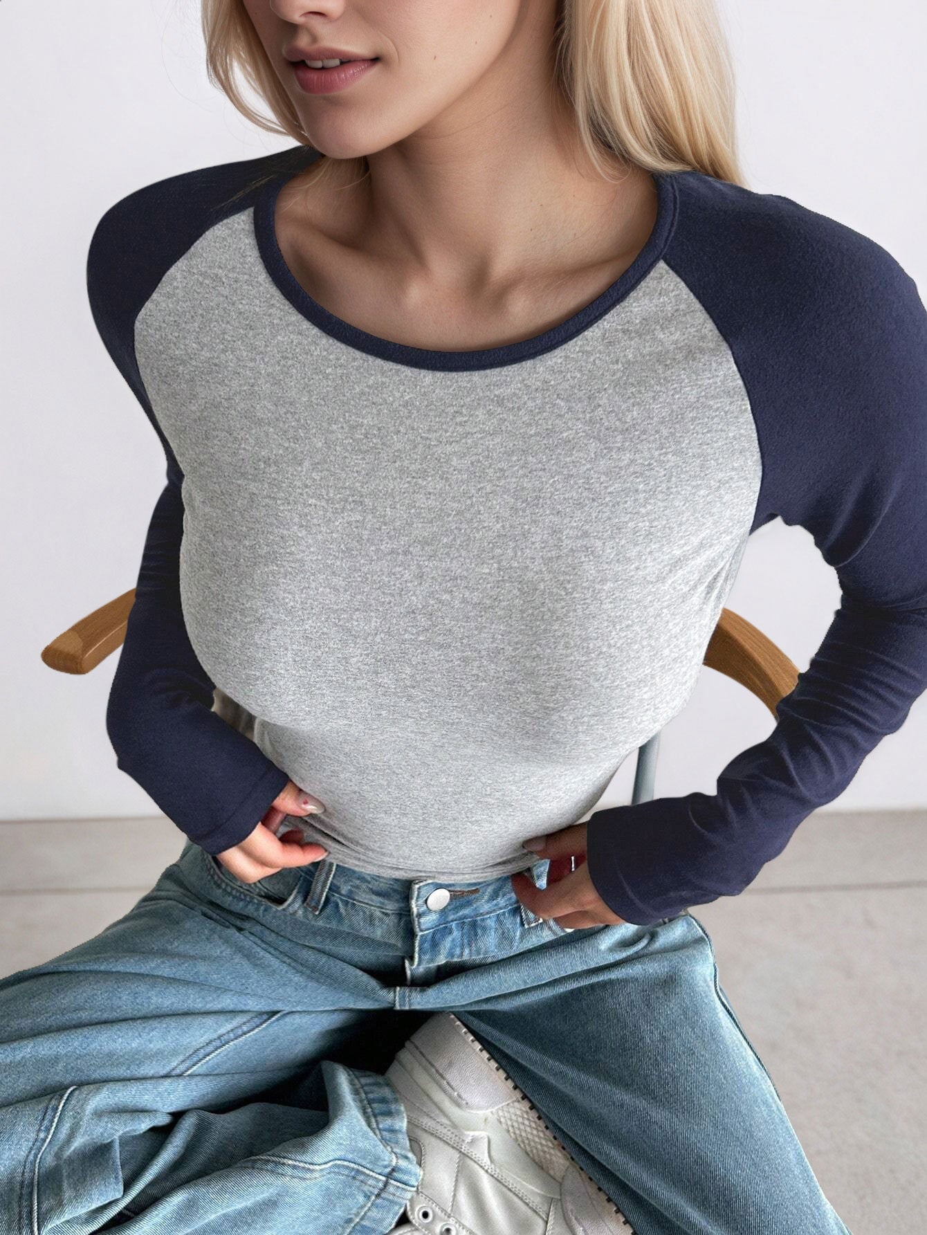 Slim Fit Crew Neck T-Shirt with Contrast Raglan Sleeves