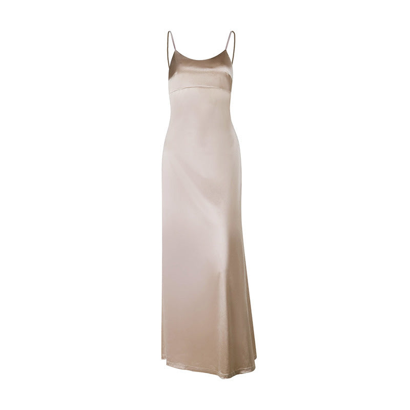 Backless Satin Slip Maxi Dress with Side Split