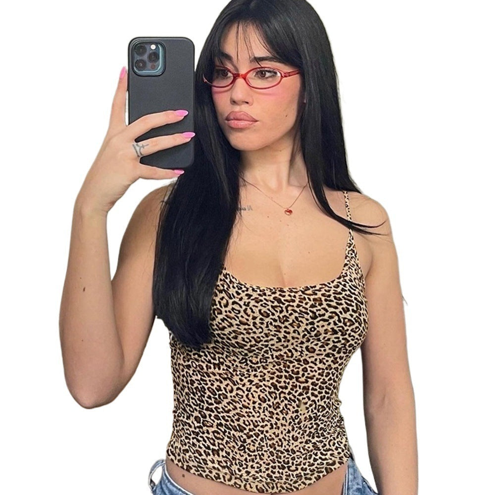 Leopard Print Slim Fit Camisole with Backless Detail
