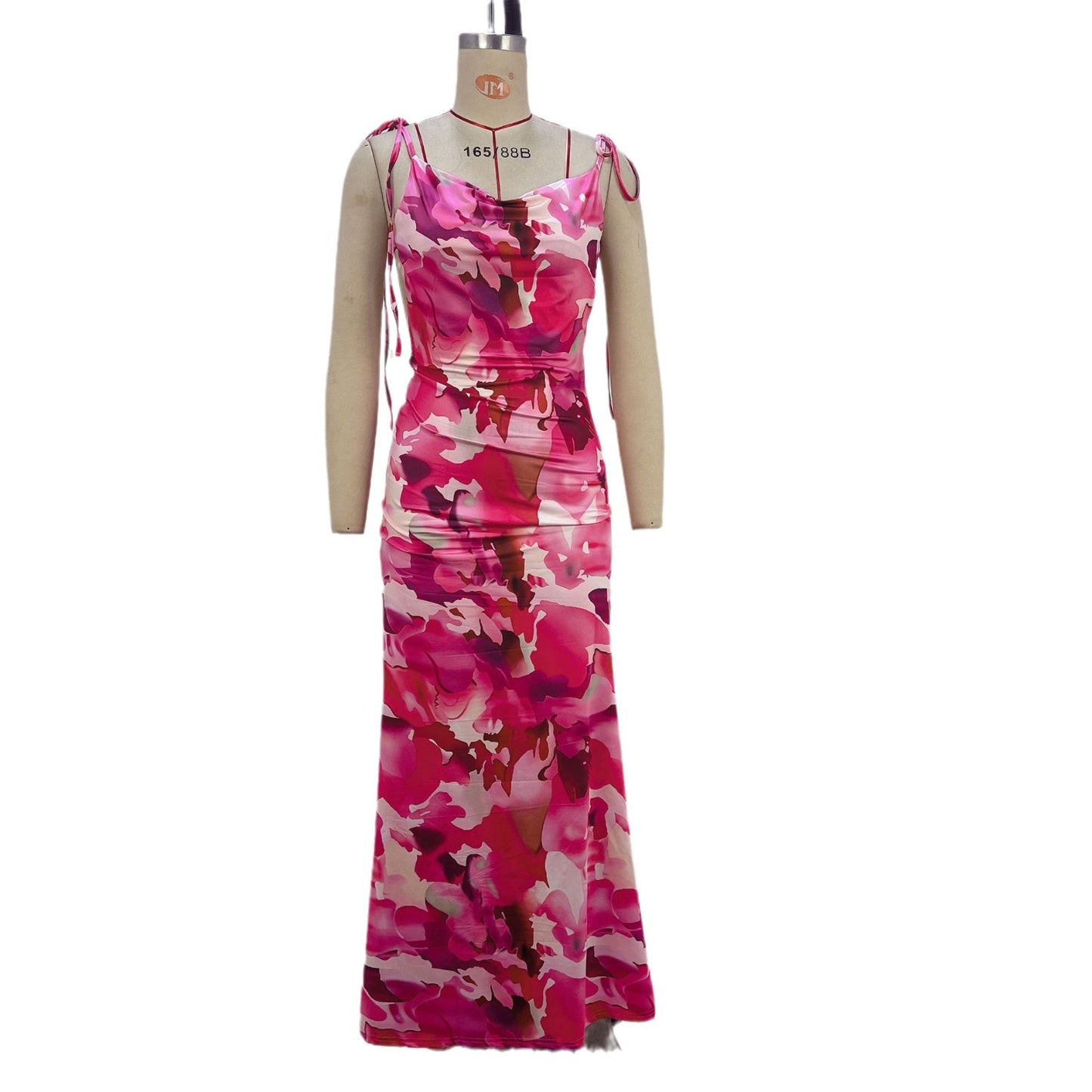 Floral Print Maxi Slip Dress with Backless Tie Straps