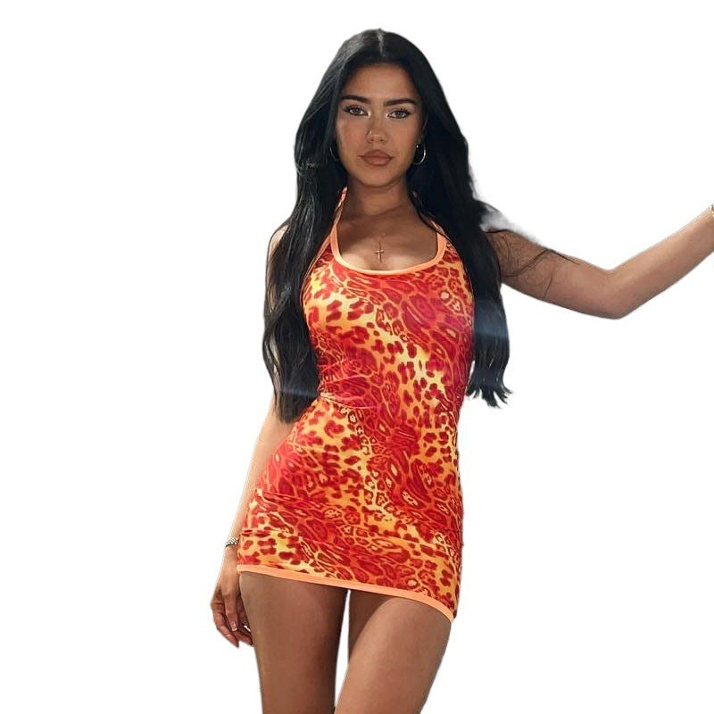 Leopard Print Bodycon Mini Dress with Halterneck