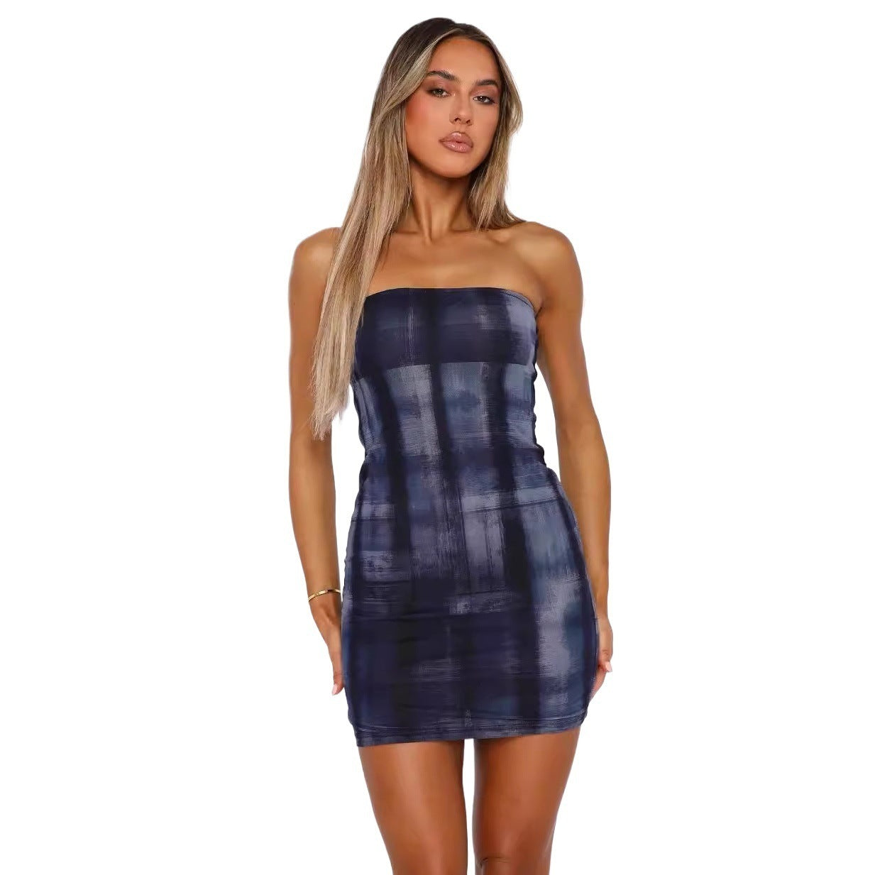 Strapless Bodycon Mini Dress with 3D Abstract Print
