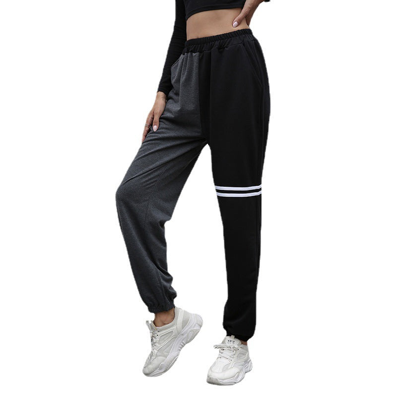 High-Waist Color-Block Joggers with Contrast Stripes