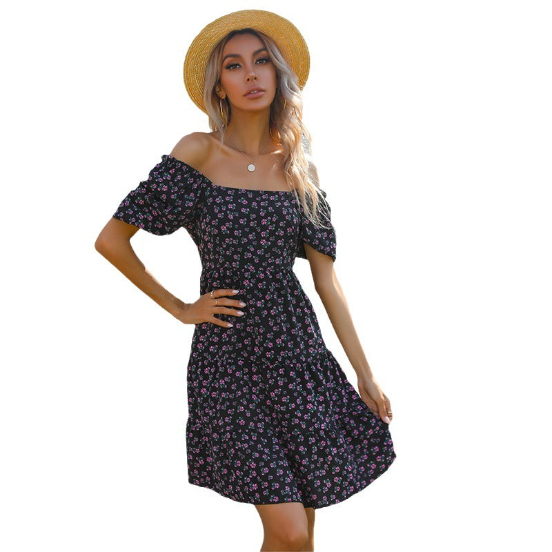 Floral Tiered Mini Dress with Off-Shoulder Puff Sleeves