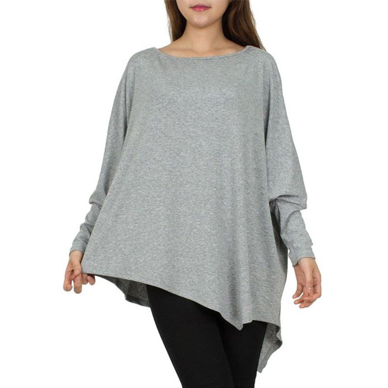 Oversized Batwing Sleeve Top with Asymmetrical Hem